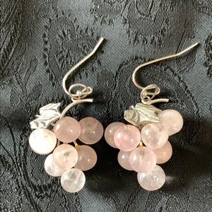 Vintage Rose Quartz Beaded Grape Clusters with 925 Silver Leaf and Trim